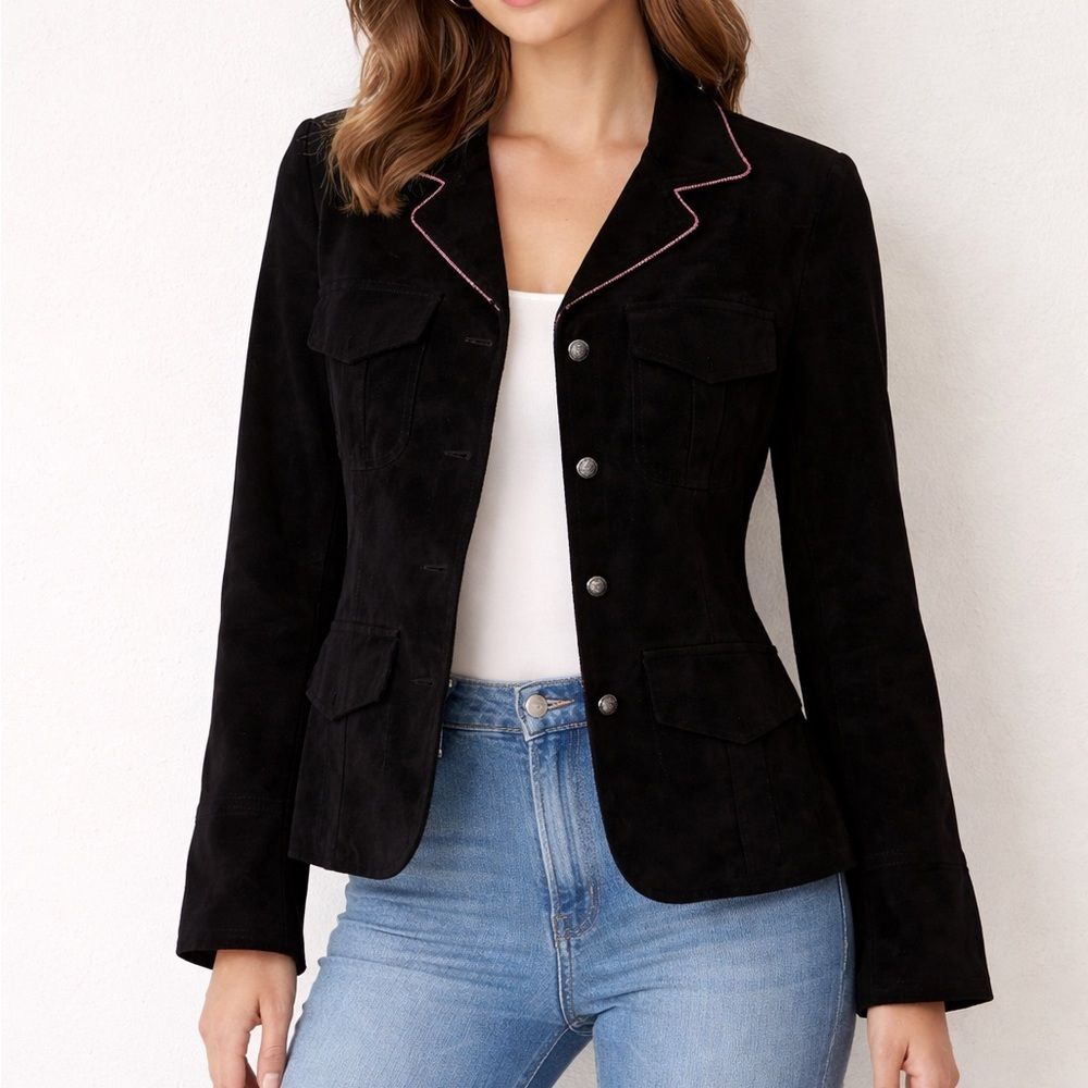 Anna Trzebinski Claudia Jacket Goat Suede Glass Beads Blazer Size 4 Kenya Made